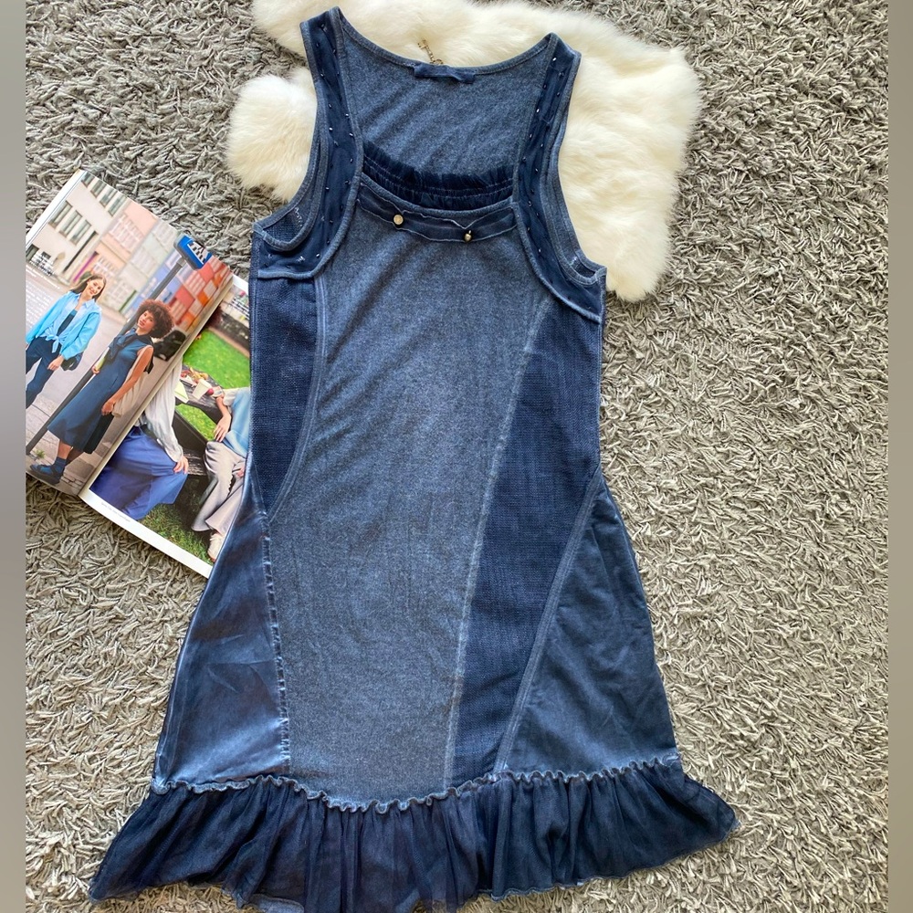 Vintage Blue Denim-Style Mini Dress